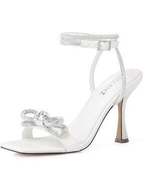 Women's Pu White Double Bowknot Open Toe Sparkly Strappy Party Wear Heels